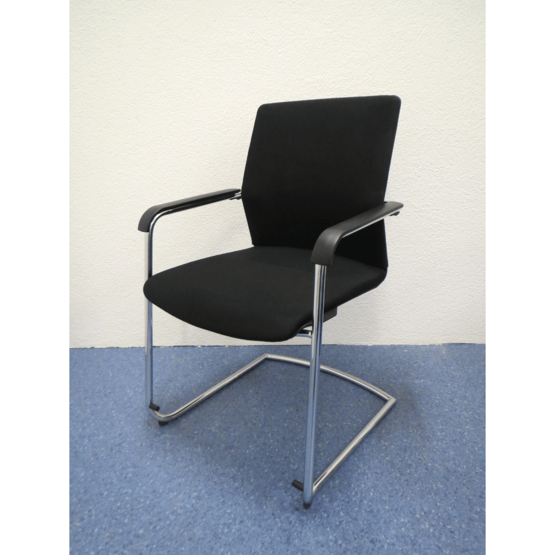 Wilkhahn Sitzungsstuhl 178/7 – Freischwinger, Schwarzer Stoff, Stapelbar, Gebraucht