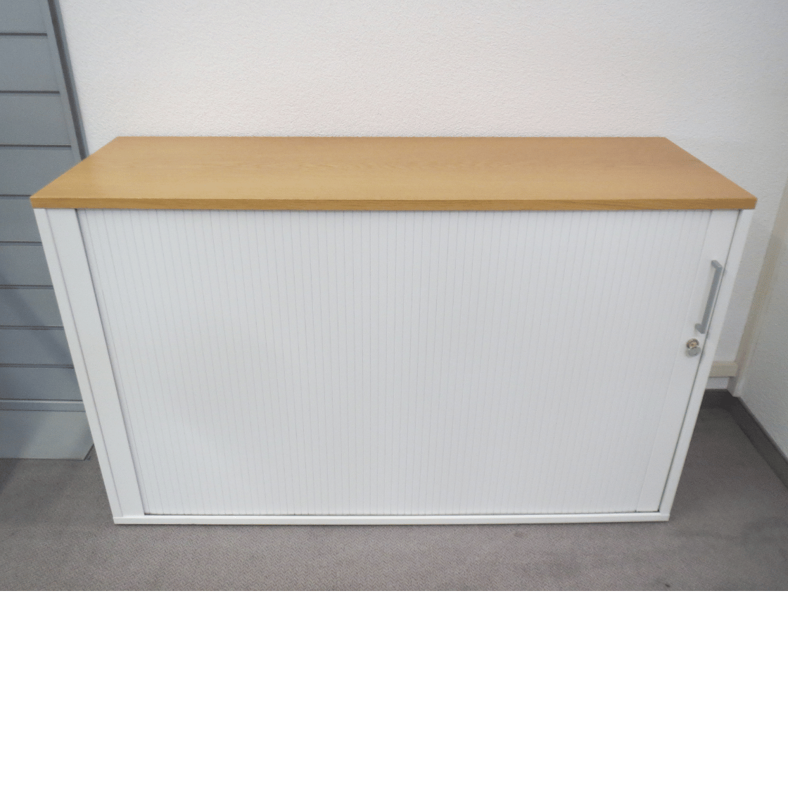 Rollladenschrank von Ergodata 120 cm 2 OH weiss Eiche natur