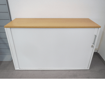 Rollladenschrank von Ergodata 120 cm 2 OH weiss Eiche natur