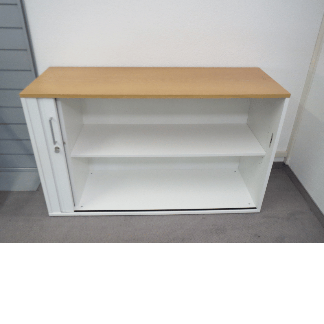 Rollladenschrank von Ergodata 120 cm 2 OH weiss Eiche natur