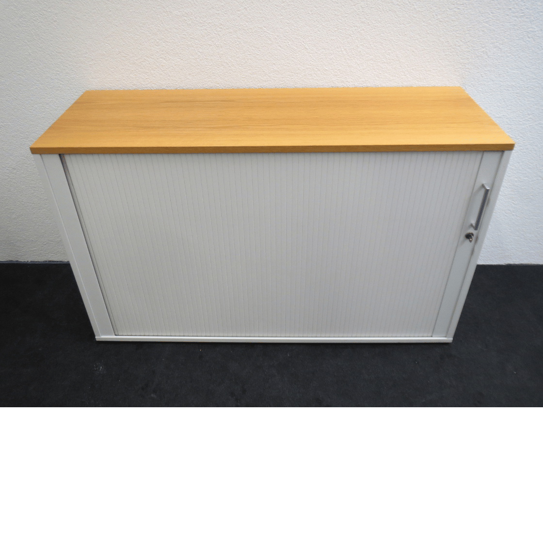 Rollladenschrank von Ergodata 120 cm 2 OH weiss Eiche natur