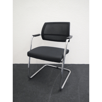 Sitland Besucherstuhl Mesh – Freischwinger, Netzrücken & Stoff Schwarz, Neu