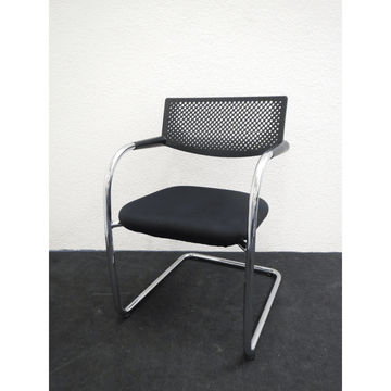 Vitra Besucherstuhl Vis-à-Vis 2– Kunststoffrücken Anthrazit, Sitz Stoff Schwarz, Freischwinger Verchromt, Gebraucht